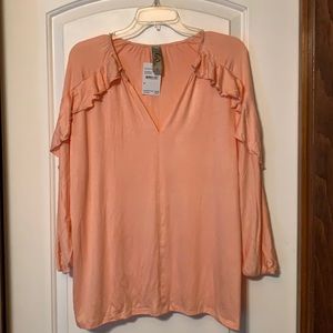 NWT GO Couture peach colored blouse size medium